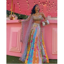 Multi Color mirror and zari work Lehenga For Mehendi Function